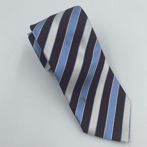 Boss Men's Diagonal Striped Tie - Blue and Brown Small Stains